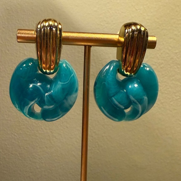 Vintage Gold and Turquoise/Blue 1.5” Drop Earrings - Picture 6 of 7